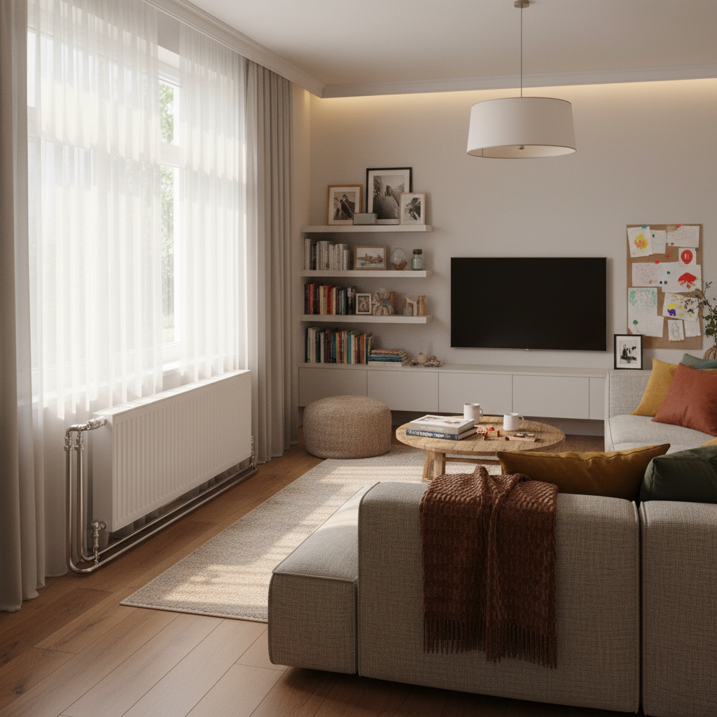 Heating system installation in living room